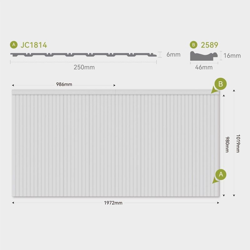 Painel Ripado de Parede Branco 1,97m x 1,02m com Arremate - medidas