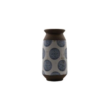 Vaso Decorativo em Cerâmica 34X14cm Detalhes azul