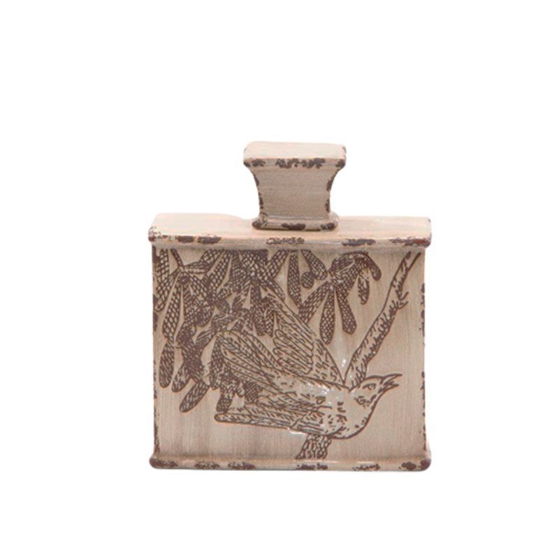 Jarra Decorativa em Cerâmica Marrom com Pássaros