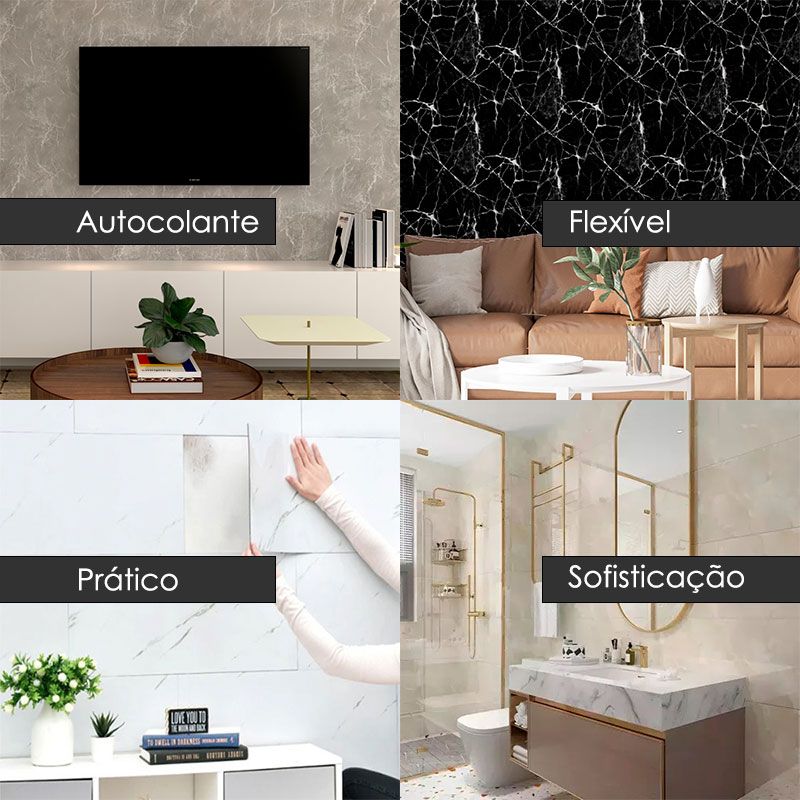 Placa Adesiva para Parede -  Mármore Preto
