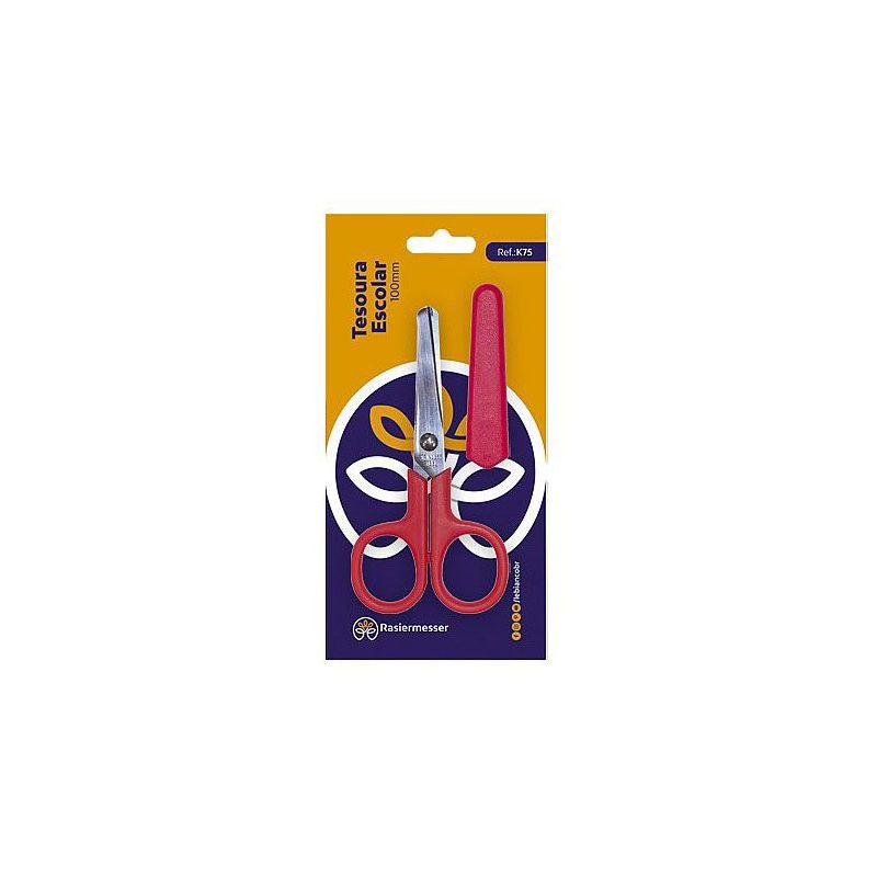 Tesoura Rosa Multiuso com Proteção - 10cm