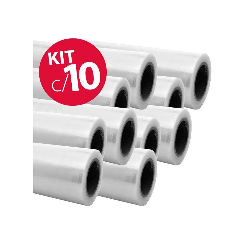 Kit 10 Rolos - Plástico Filme Stretch - 0,30 Micras - Cada Rolo C/ 300m
