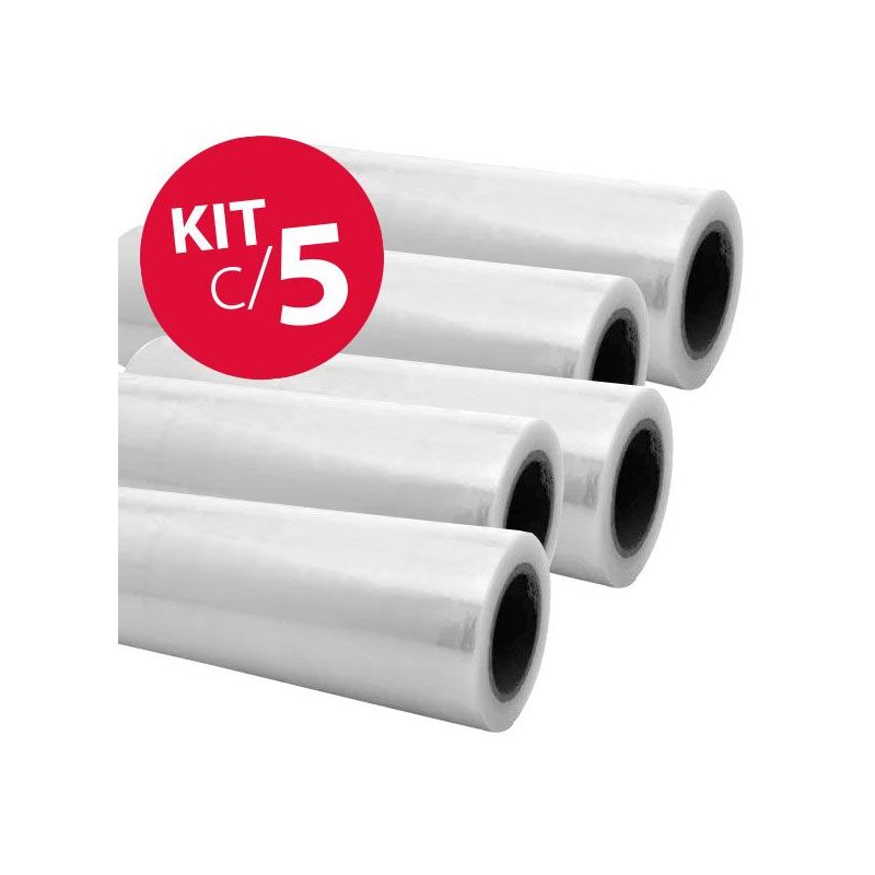 Kit 5 Rolos - Plástico Filme Stretch - 0,30 Micras - Cada Rolo C/ 300m