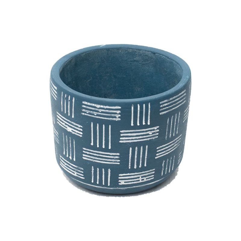 Cachepot Azul em Cimento - 9 x 10,5cm - Linhas