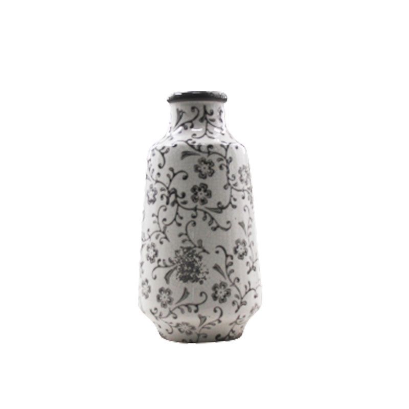 Vaso Decorativo em Cerâmica 30X07cm Branco e cinza