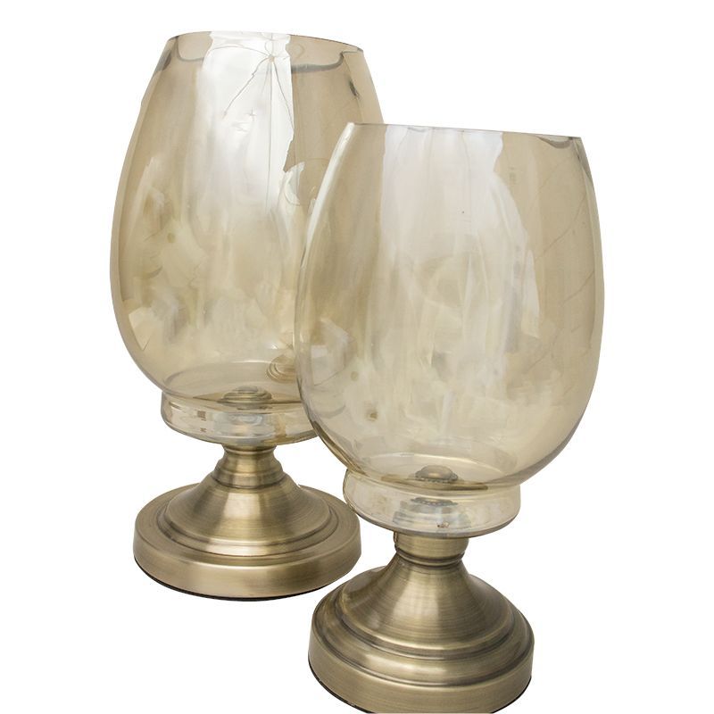 Peça Decorativa de Vidro p/ Mesa c/ Base Metal - 35 x 13 cm - Âmbar