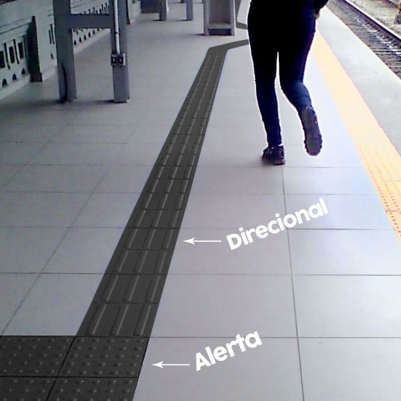 Piso Tátil Direcional - Preto - 1m² KIT 16 Placas
