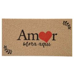 Tapete capacho Vinil Amor Mora Aqui 40cm x 75cm