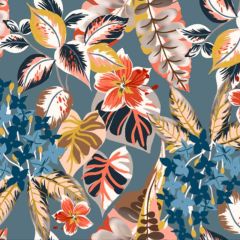 Tecido Impermeável para Sofá e Estofamento Estampado Tropical Azul