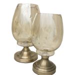 Peça Decorativa de Vidro p/ Mesa c/ Base Metal - 35 x 13 cm - Âmbar