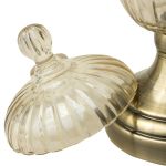 Peça de Vidro Decor de Mesa c/ Base Metal c/ Tampa - 16 x 28cm - Âmbar